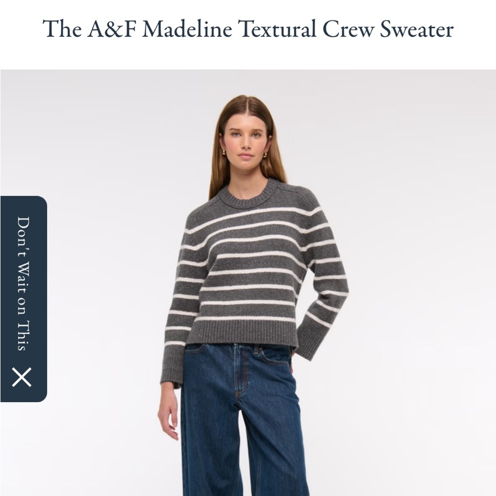 Abercrombie & Fitch Gray and White Striped Crew Neck Sweater